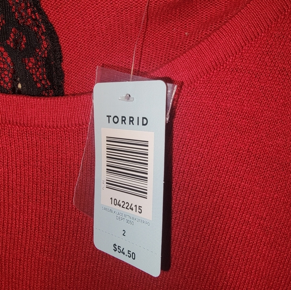 NWT Womens Plus sz 2X Torrid Red Sweater with black Lace Romantic - Picture 10 of 11